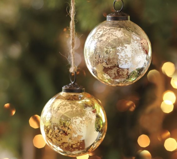 Pottery Barn MERCURY GLASS BALL ORNAMENTS - SILVER & GOLD, SET OF 6