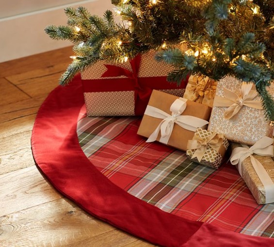 Pottery Barn NEWBURY PLAID TREE SKIRT WITH RED VELVET CUFF