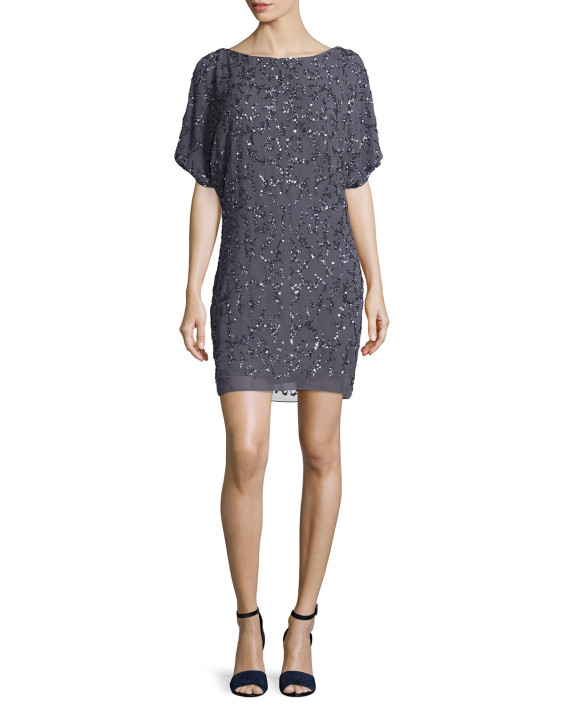 Aidan Mattox Cold-Shoulder Sequined Cocktail Dress in Gunmetal