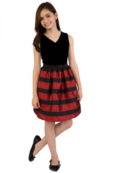 BLUSH by Us Angels Sleeveless Velvet Lace Dress (Big Girls) in Ruby
