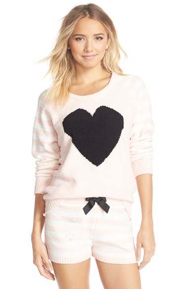 Betsey Johnson Heart Raglan Sweater in Stripe Pristine/Veiled Rose