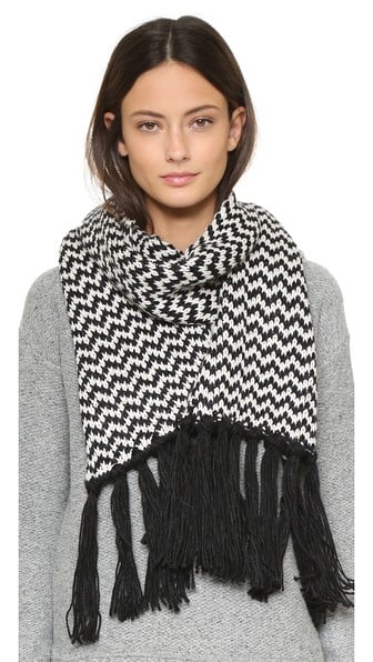 Bickley + Mitchell Chevron Stripes Fringe Scarf in Black, Pink, Grey