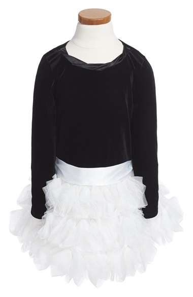 Biscotti 'High Drama' Ruffle Drop Waist Dress (Toddler Girls, Little Girls & Big Girls) in Black and White