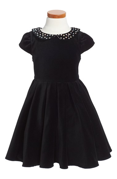 Biscotti 'Royal' Embellished Peter Pan Collar Velvet Party Dress (Toddler Girls, Little Girls & Big Girls) in Black