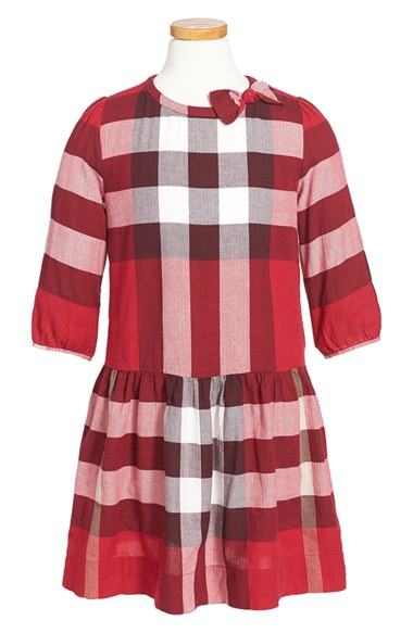 Burberry 'Haidee' Check Print Drop Waist Dress (Little Girls & Big Girls) in Peony Rose