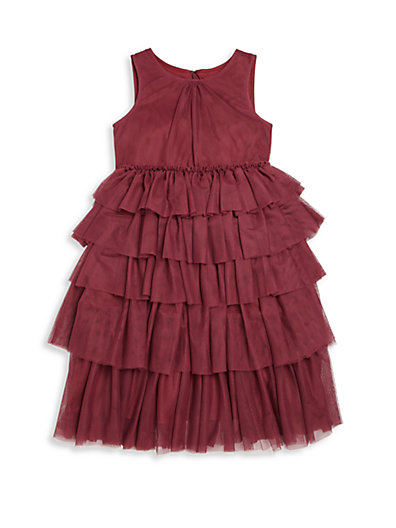 Burberry Little Girl's & Girl's Ruffle Tulle Dress in Elderberry