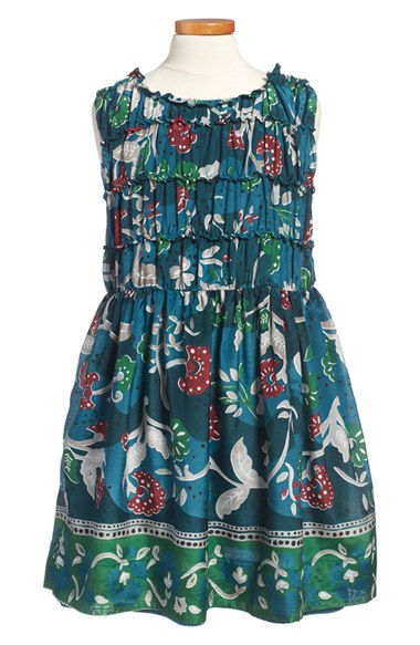 Burberry Sleeveless Print Silk Dress (Little Girls & Big Girls) in Dusty Teal
