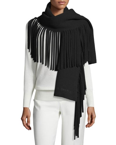 Burberry Solid Felted Fringe Scarf in Black 