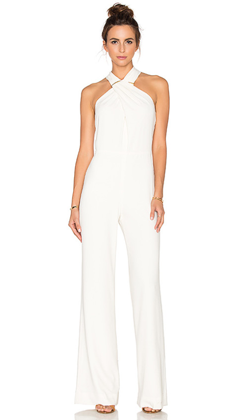 CROSS NECK SLEEVELESS JUMPSUIT By HALSTON HERITAGE in Bone