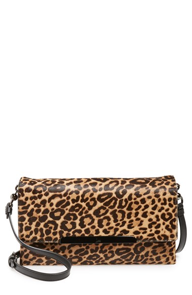 Christian Louboutin 'Rougissime' Convertible Calf Hair Flap Clutch in Brown and Black Leopard Print