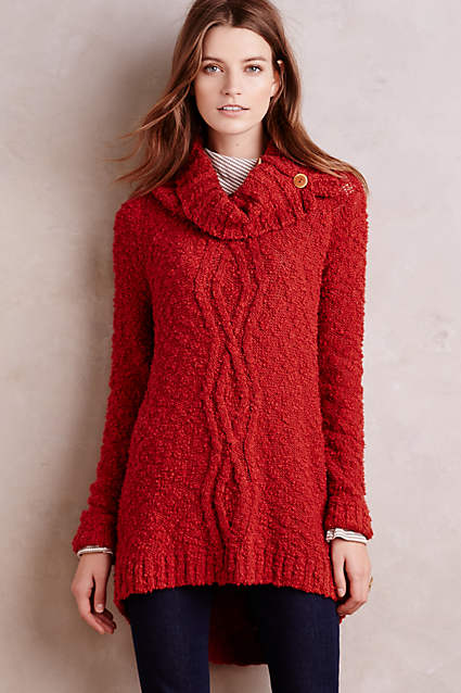 Cowled Cablework Pullover by Moth in Light Red, Ivory or Taupe. Anthropologie
