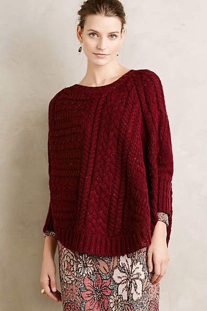Curved Cables Poncho by Angel of the North in Red, Dark Grey or Gold. Anthropologie
