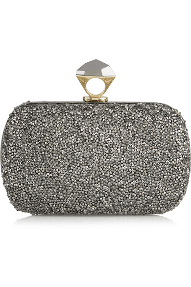 DIANE VON FURSTENBERG Powerstone Minaudière crystal-embellished satin clutch in Silver 