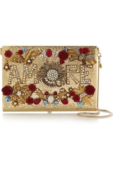 DOLCE & GABBANA Virna embellished AMORE gold-tone clutch
