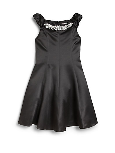 David Charles Girl's Diamond Boatneck Dress in Black