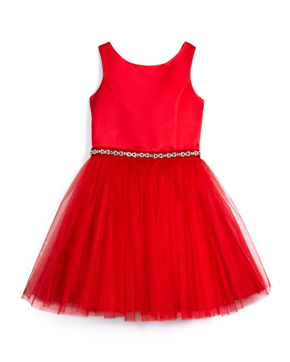 David Charles Open-Back Satin & Tulle A-Line Dress in Red, Size 8-14