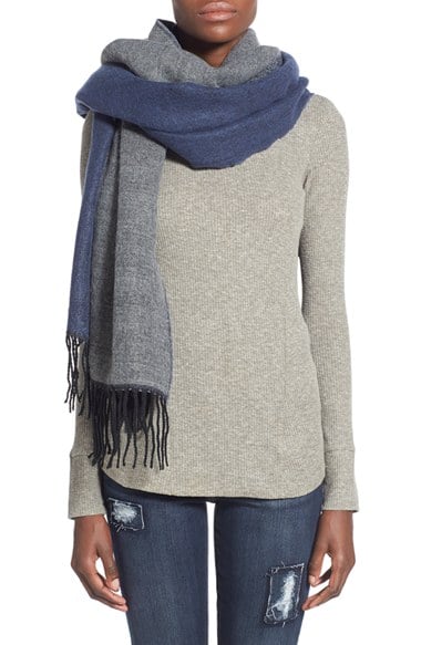 David & Young Ombre Fringe Blanket Wrap in Navy