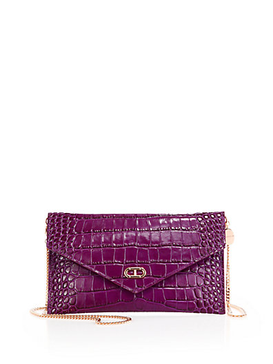 Dee Ocleppo Editor's Crocodile-Embossed Leather Envelope Clutch in Purple