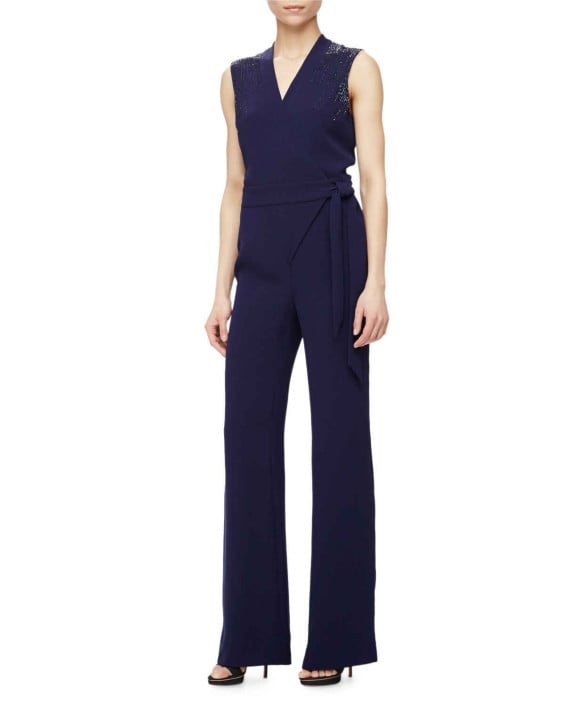 Diane von Furstenberg Margot Bead-Embellished Jumpsuit in Navy