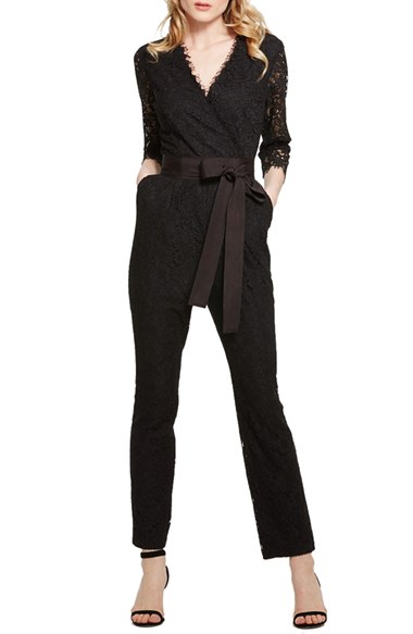 Donna Morgan Lace Jumpsuit in Black jumpsuits for the holiday party season