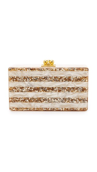 Edie Parker Glitter Stripe Jean Striped Clutch in Nude Pearlescent/Sand
