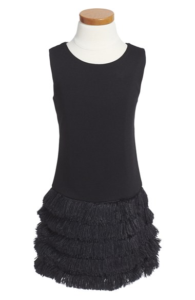 Ella Moss 'Gina' Shift Dress With Fringe (Little Girls) in Black 