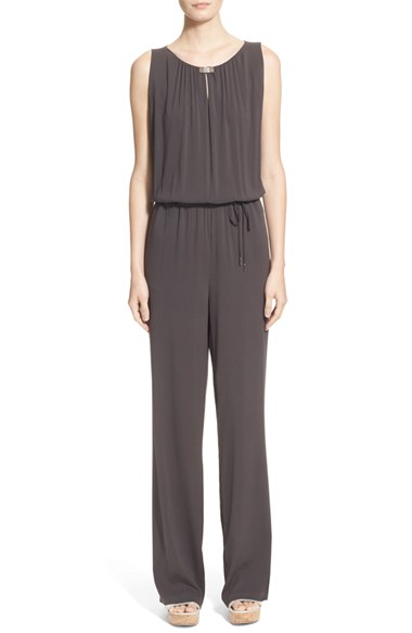 Fabiana Filippi Stretch Silk Jumpsuit in Charcoal Brown