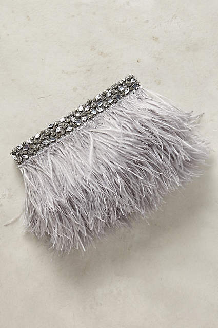 Feathered Fete Clutch in Grey or Peach