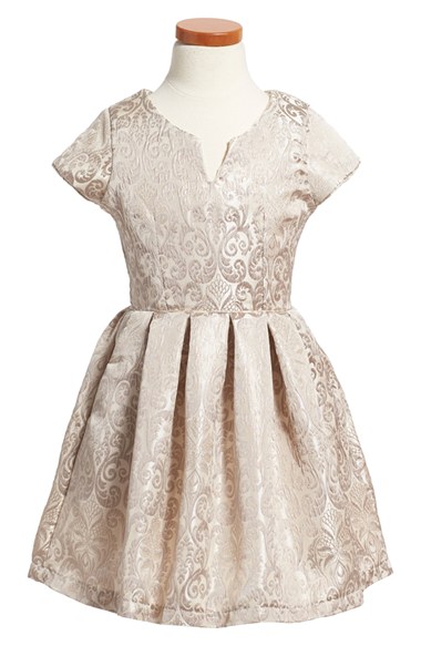 Fiveloaves Twofish 'Coast to Coast' Cap Sleeve Jacquard Dress (Big Girls) in Silver