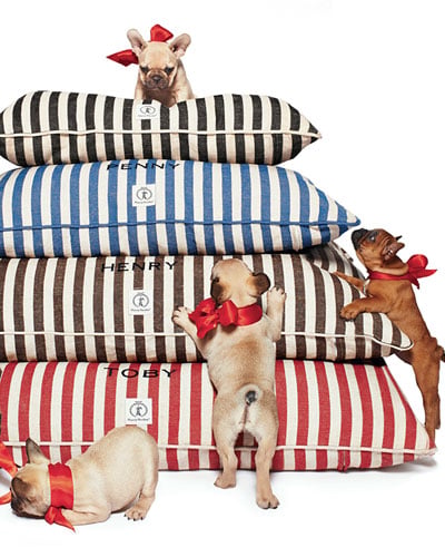 Harry Barker Personalized Stripe Vintage-Inspired Dog Bed in Brown, Blue or Red