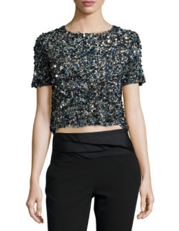 Haute Hippie Mosaic Sequin-Embellished Crop Top in Multicolor