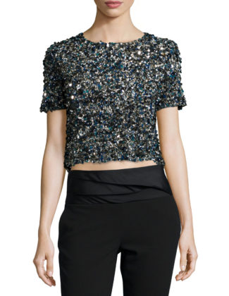 Haute Hippie Mosaic Sequin-Embellished Crop Top in Multicolor