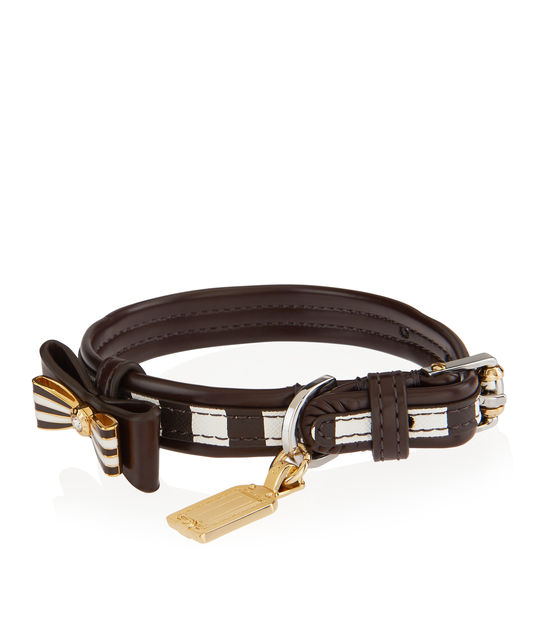 Henri Bendel CANINE CHIC BROWN and WHITE STRIPE COLLAR with BOW DETAIL