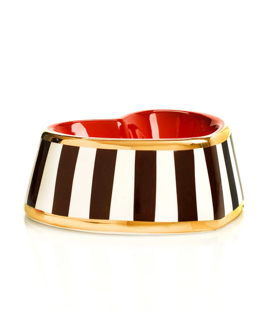 Henri Bendel HEART SHAPED DOG BOWL in Signature Brown and White Stripes