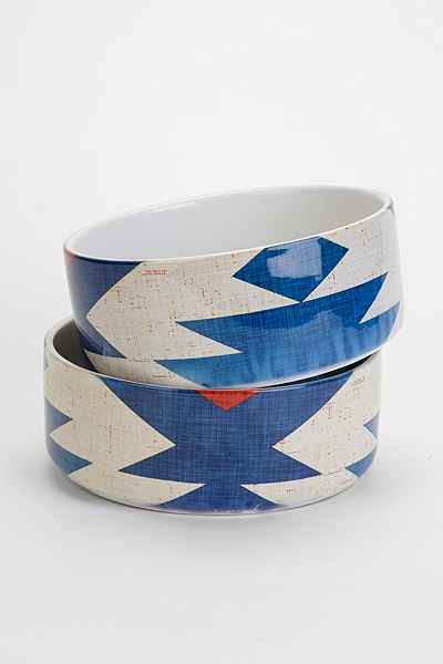 Holli Zollinger For DENY Diamond Kilim Pet Bowl Set in Blue