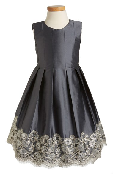 Isabel Garreton Floral Lace Pleated Dress (Toddler Girls, Little Girls & Big Girls) in Charcoal Taffeta