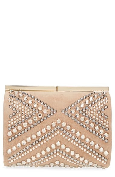 Jimmy Choo 'Cate' Crystal Embellished Minaudière in Nude