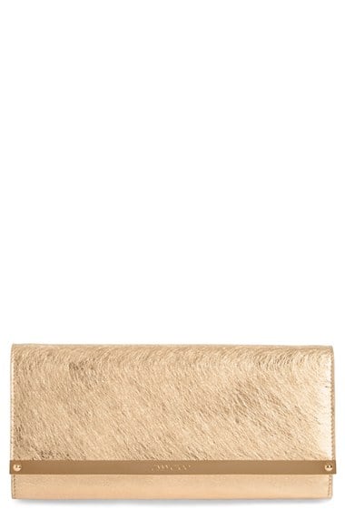 Jimmy Choo 'Milla' Etched Metallic Spazzolato Leather Flap Clutch in Gold