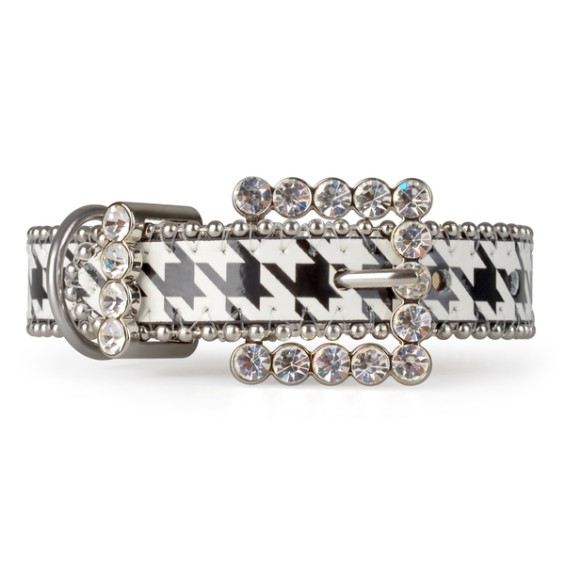 Journee Pet Rhinestone Leather Houndstooth Dog Collar