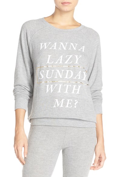 Junk Food 'Wanna Lazy Sunday With Me' Pullover Sweatshirt in Dove Heather Grey
