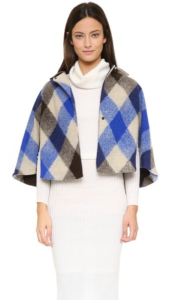 Line & Dot Plaid Cape in Black and Blue