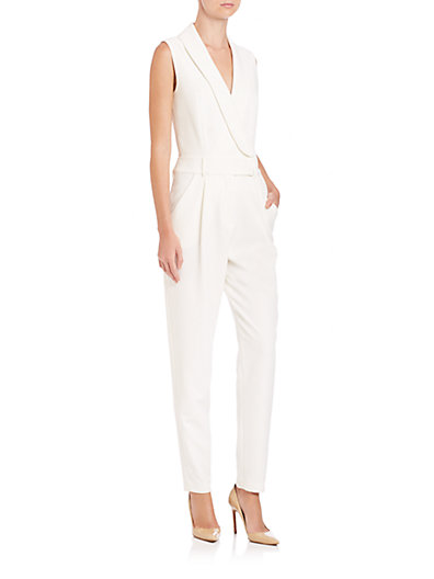 MILLY Tuxedo Jumpsuit in White