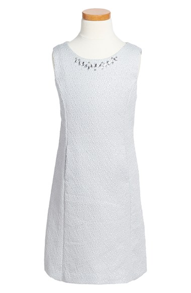 Maria Casero 'Ice Sparkle' Crystal Embellished Shift Dress (Big Girls) in Grey