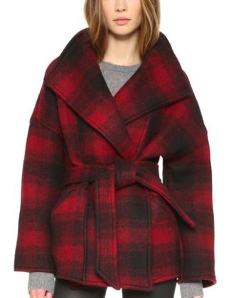 McGuire Denim Cobain Buffalo Check Wrap Coat in Little Nell