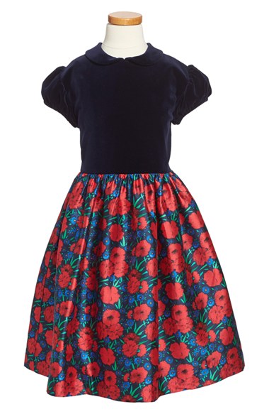 Oscar de la Renta Floral Print Dress (Little Girls & Big Girls) in Barn Red Multi