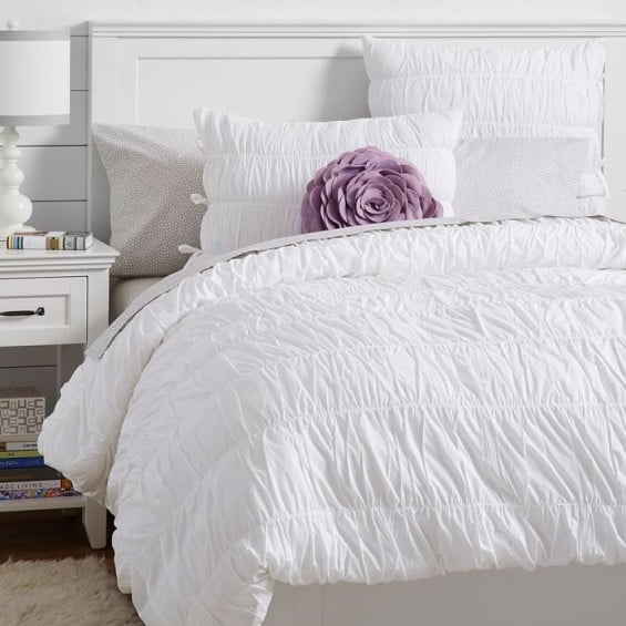 PB Teen Ruched Duvet Cover + Sham, White