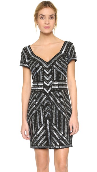 Parker Elijah Art Decor Beaded Dress in Black