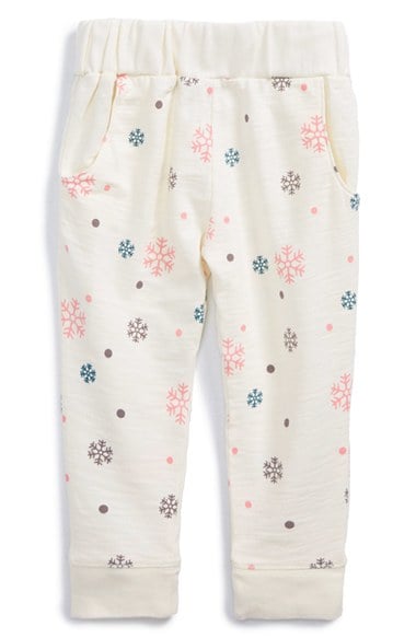 Peek 'Lucy' Snowflake Print Slub Knit Pants (Baby Girls) in Cream
