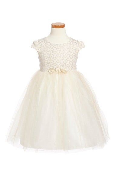 Pippa & Julie Cap Sleeve Tulle Party Dress (Toddler Girls, Little Girls & Big Girls) in Gold