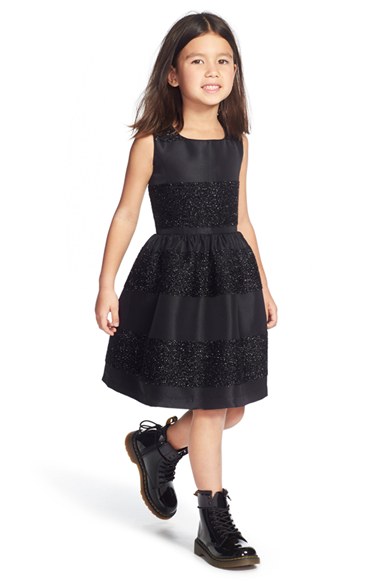 Pippa & Julie 'Fuzzy Stripe' Dress (Big Girls) in Black